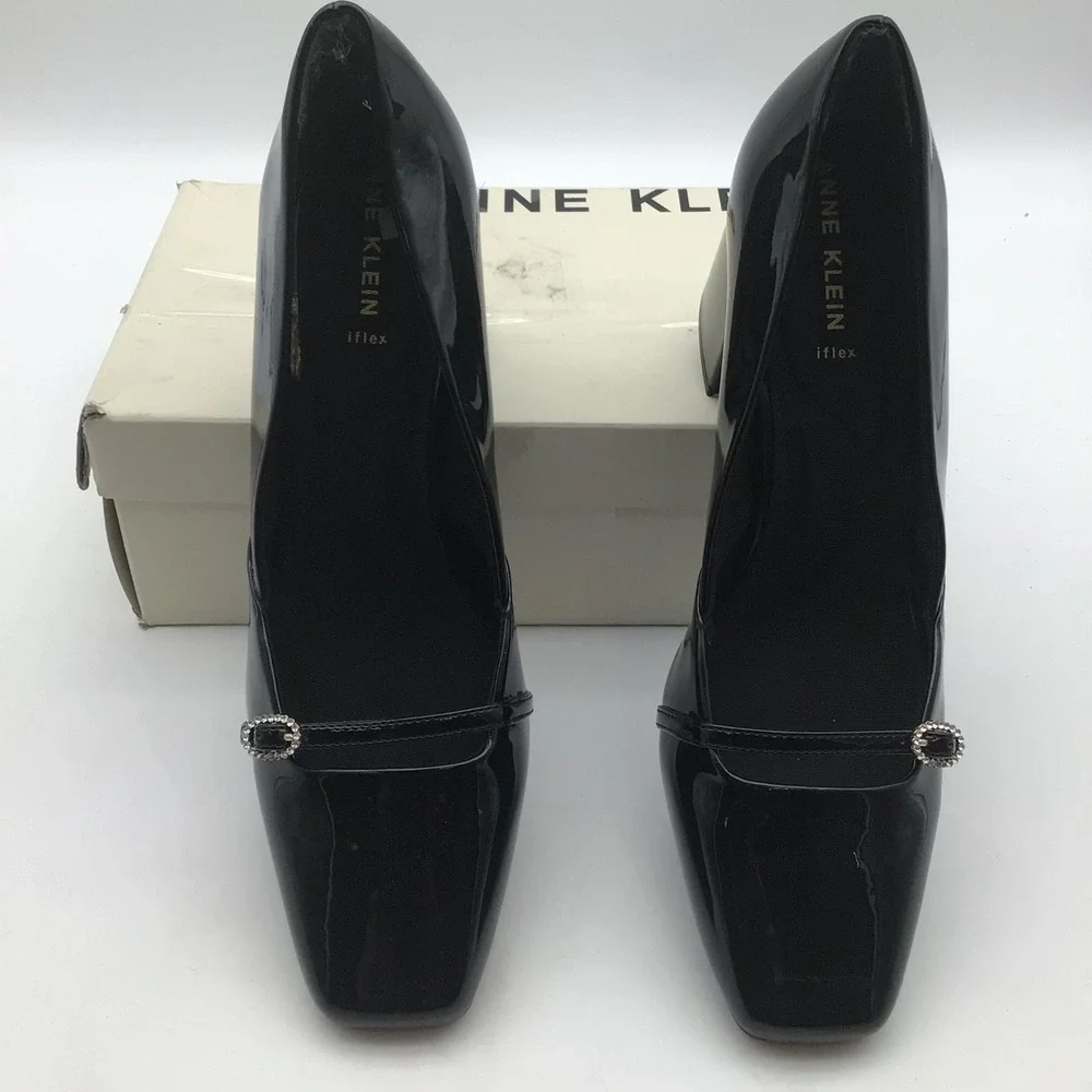 Anne Klein Black Square Toe AKLAURAL Block‎ Heel Mary Jane Pumps Women Size 11